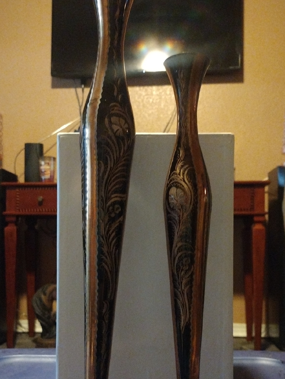 Pair of Decorative Tall Black & Gold Vases. Pair or separate